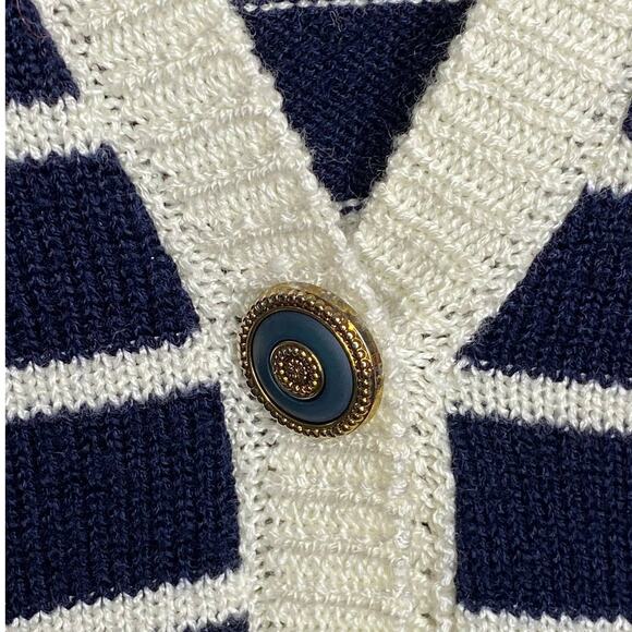 Vintage Alfred Dunner Cream and Navy Striped Cardigan Size Large Made in USA - Picture 4 of 6